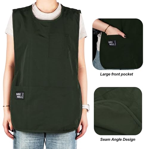 Waterproof Cobbler Apron with 4 Pockets Vest Smock Apron for Men Women Chef Waiter Work (Army Green)