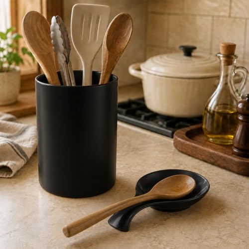Ceramic Spoon Rest for Stove Top (black / 6.4)