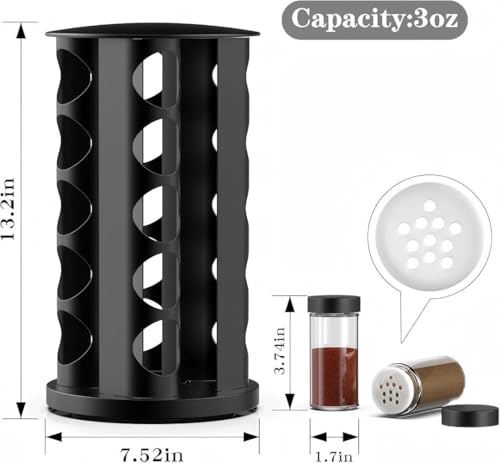 Rotating Spice Rack Organizer for Cabinet (Black)