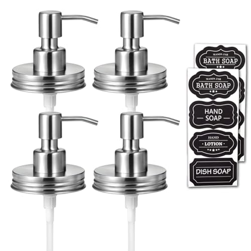 Mason Jar Liquid Soap Dispenser Pump Lid (Brushed Nickel / 4 Pack)
