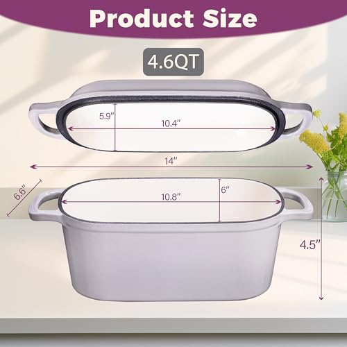 4.6 Quart Oval Dutch Oven for Bread Baking (Oyster Grey)