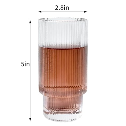 12 oz Ribbed Drinking Glasses Set of 6 (12 OZ / Transparent 6 Pcs)