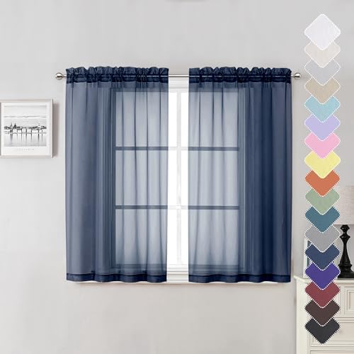 Navy Blue Sheer Curtains 45 Inch Long 2 Panels (Navy Blue / 40"W x 45"L (Pack of 2))