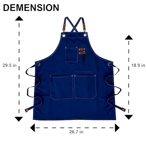 Canvas Cross Back Chef Cotton Apron for Men Women (Blue)