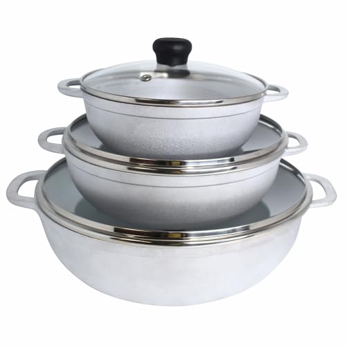 1.5 2.5 & 5.2 Qt Cast Aluminum Caldero 3 Piece Set with Glass Lid (1.5/2.5/5.2 Quart)
