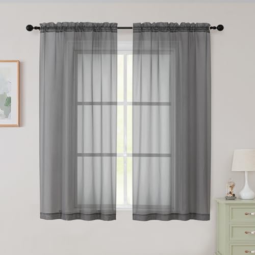 Sheer Grey Curtains for Bedroom Living Room 54 Inch Length 2 Panels Set (Grey / 42"W x 54"L (Pack of 2))
