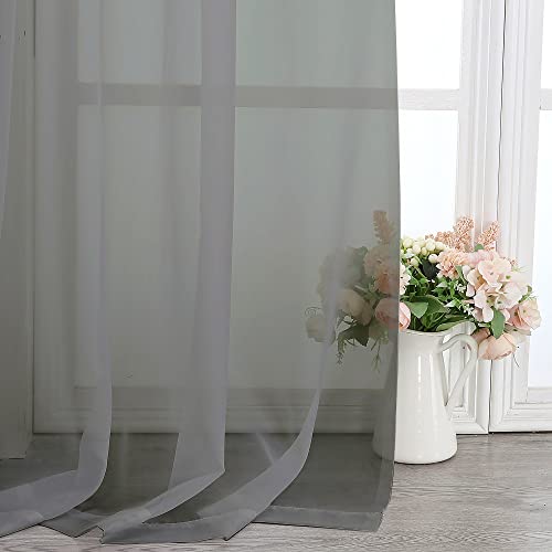 Sheer Window Curtain Panels 144 Inches Length 2 Pack (Charcoal Grey / 42"W x 144"L (Pack of 2))