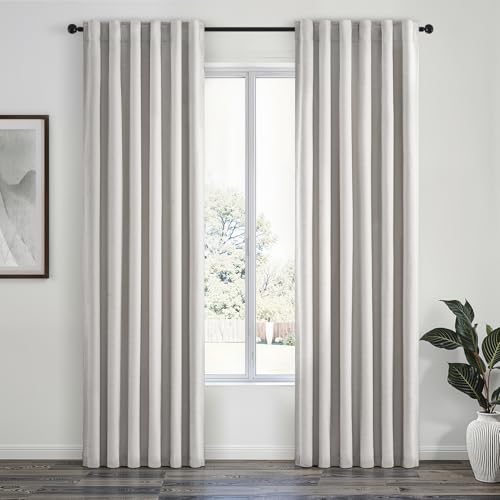 100% Blackout Curtains 90 Inches Long for Living Room 2 Panels Set Thick Linen Texture Energy Saving Curtain Window Coverings Hook Belt Pleated Drapes Aesthetic Bedroom (Grey Beige / 40"W x 90"L (Pack of 2))