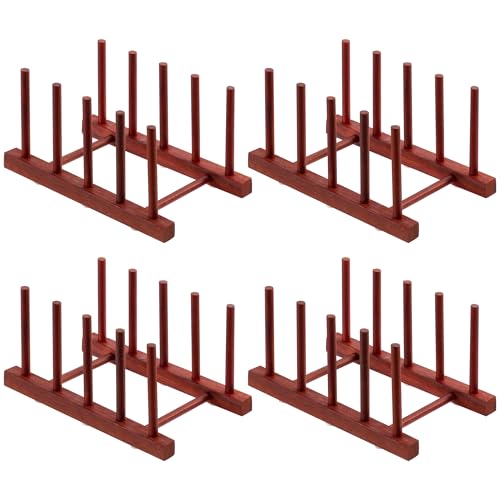 4 Packs Rosewood Wooden Dish Drying Rack Plate Organizer for Cabinet (Rosewood 4 Slots 4pcs)