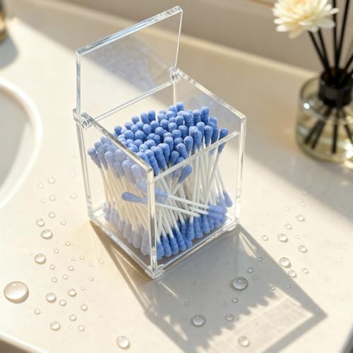 Clear Acrylic Qtip Holder with Lid (2.95" x 2.56" x 3.94")