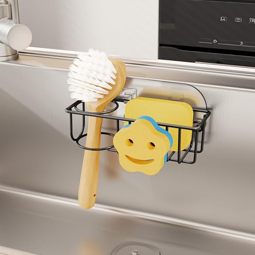 Sink Caddy Sponge Holder (Black - With Smiley Sponge Holder)