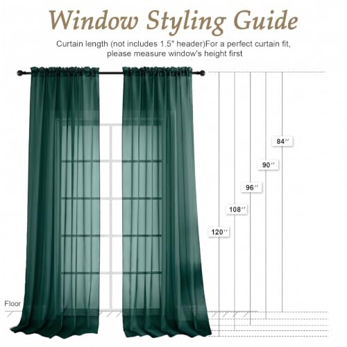 Hunter Green Sheer Curtains 84 Inches Long 2 Panels Set (Hunter Green / 59"W x 84"L (Pack of 2))