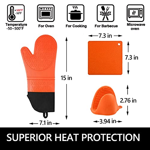 6pcs Silicone Oven Mitts and Pot Holders Sets for Kitchen (Orange)