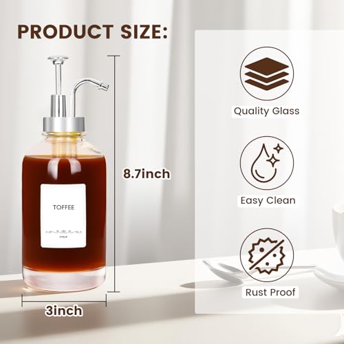 16.9oz Glass Coffee Syrup Dispensers 4 (Silver)
