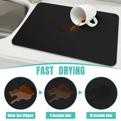 Coffee Mat Super Absorbent Dish Drying Mat Coffee Bar Mat 17"x 30" (Black / 17" x 30")