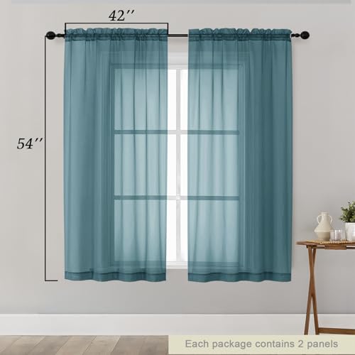 Sheer Dusty Blue Curtains for Bedroom Living Room 54 Inch Length 2 Panels Set (Dusty Blue / 42"W x 54"L (Pack of 2))