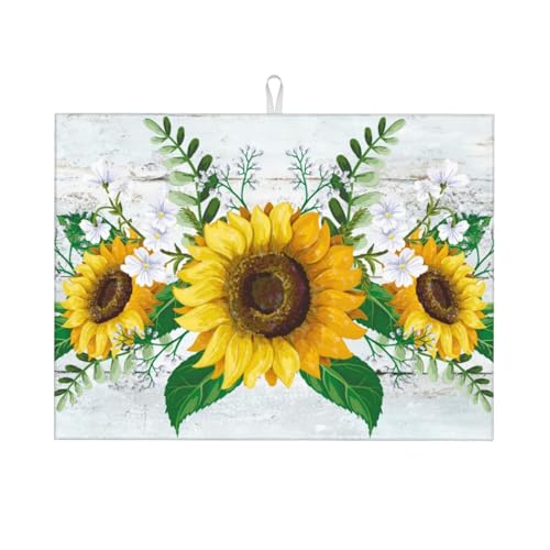 Sunflowers Dish Drying Mat XL Microfiber Kitchen Drying Mat Large Green Dish Drying Mats for Kitchen Counter Absorbent Quick Drying Pad 18x24 Inch (Sunflowers)