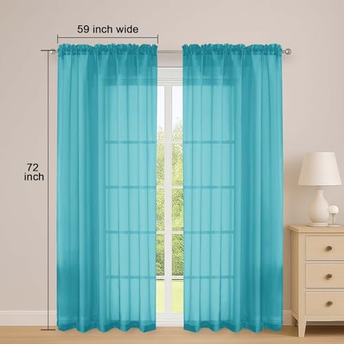 Turquoise Sheer Curtains 72 Inches 2 Panels for Living Room 59" Wide (Turquoise / 59"W x 72"L (Pack of 2))