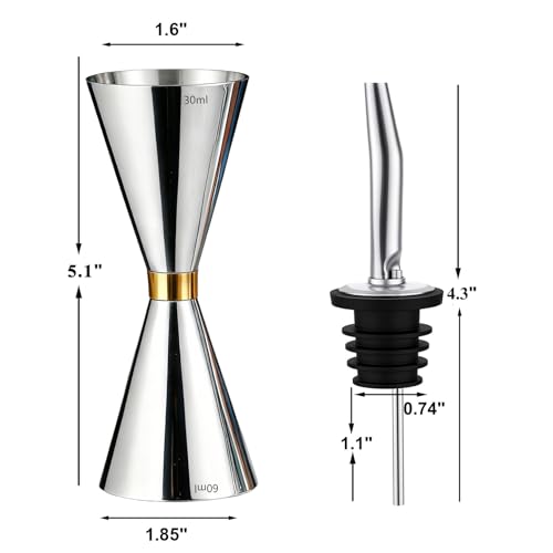 Jigger for Bartending (1 Jigger+ 2 Pourers / Golden Ring)
