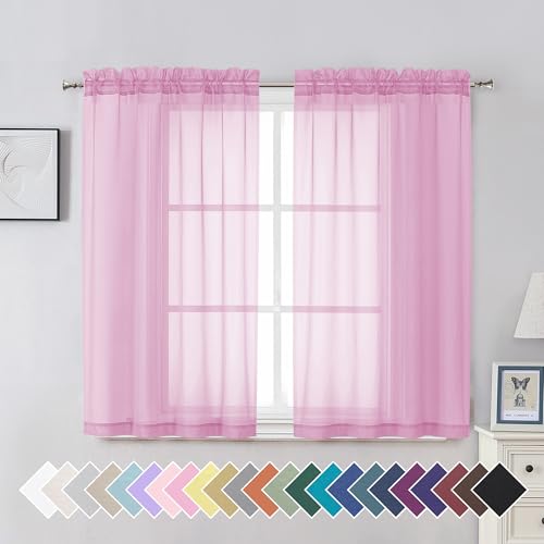 Pink Sheer Curtain Window Drapes (40"W x 45"L (Pack of 2) / Light Pink)