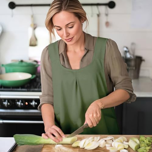 Apron for Women with Pocket Cotton Linen (Darkgreen)