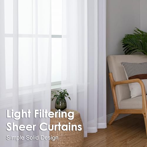 White Sheer Curtains 84 inches Long 2 Panels Set (White / 42"W x 84"L (Pack of 2))