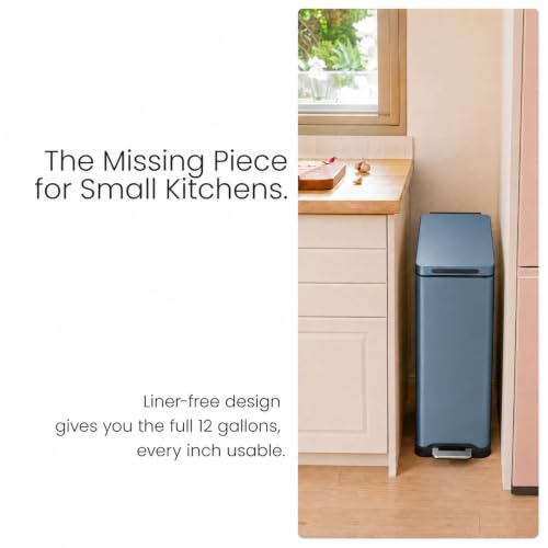 12 Gallon Kitchen Trash Can with Slim Fit Design (Blue)