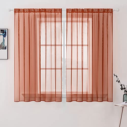 Fall Burnt Orange Sheer Curtains 54 X 45 Inches (Burnt Orange / 54"W x 45"L (Pack of 2))