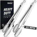 2 PCS 12 Inch Tongs for Cooking Heavy Duty All Metal Kitchen Tongs (12 inch / Silver 2Pcs)