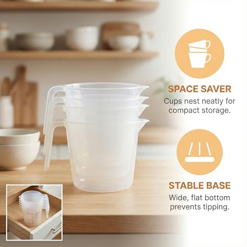8 Pcs 2 Cup 16 Oz Plastic Measuring Cups With Spout And Handle (8 Pcs / 2Cup/16OZ)