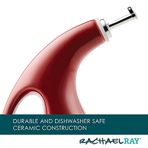 Ceramic EVOO Oil and Vinegar Dispensing Bottle with Spout (Cranberry Red / 24 Ounces)