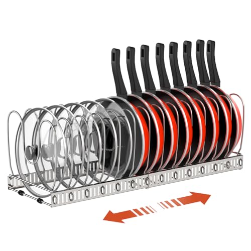 Pot and Pan Lid Organizer Holder Storage Rack (Silver / 14 Dividers)
