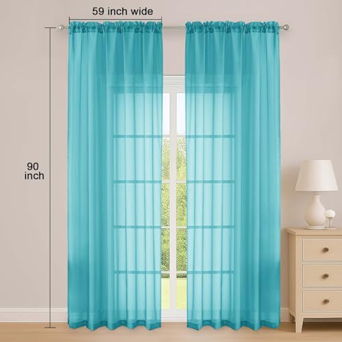 Turquoise Sheer Curtain 90 Inches Long 2 Panels Set (Turquoise / 59"W x 90"L (Pack of 2))