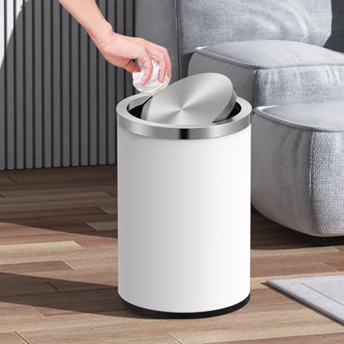 2.4 Gallons White Swing Lid Stainless Steel Trash Can (White 9L / 9 Liter)