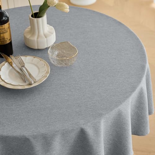 Linen Texture Round Tablecloths 60 Inch (Cool Grey / 60" (Round))