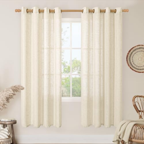 Beige Linen Sheer Curtains for Living Room 78 Inch Length 2 Panels (52"W x 78"L (Pack of 2) / Beige)