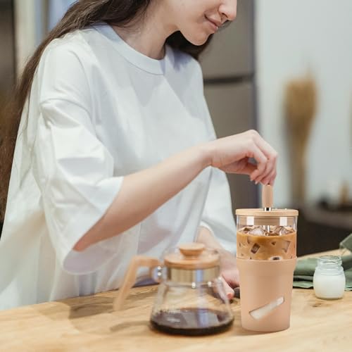 Glass Tumbler with Lids and Straws (20 Ounces / Black)