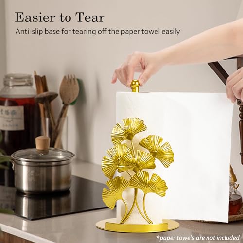 Vintage Gold Ginkgo Paper Towel Holder Countertop (Ginkgo)