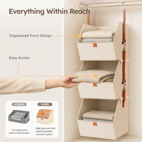 Collapsible Hanging Closet Organizer (Beige / 3 shelves)