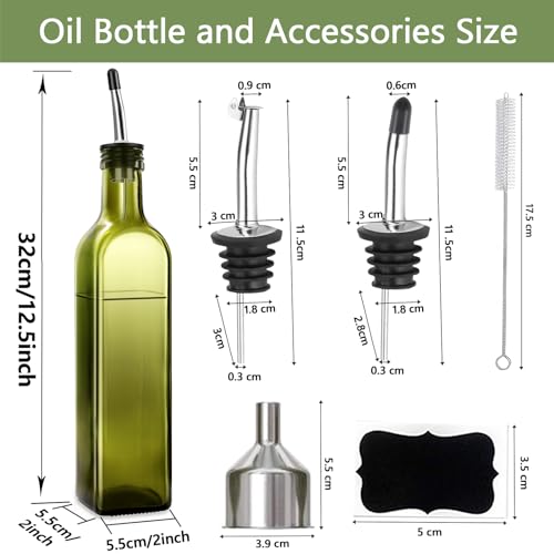 Glass Olive Oil Dispenser and Vinegar Dispenser Set with 2 Stainless Steel Pourers