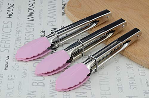 7 Inch Serving Tongs with Silicone Tips (7-inch / Pink)