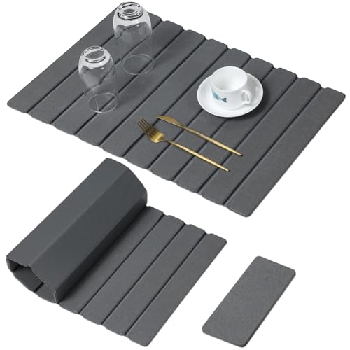 Large Stone Dish Drying Mat for Kitchen Counter (Pure Gray / 24" x 16")