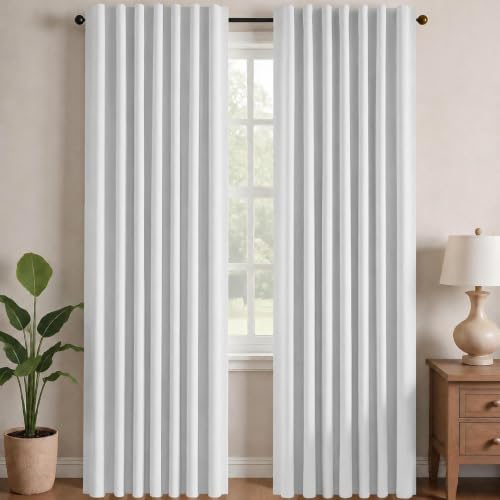 Back Tab and Rod Pocket Blackout Curtains for Living Room Thermal Insulated Light Blocking Curtains 42Wx84L Inch Greyish White 2 Panels (Star White / 42"W x 84"L (Pack of 2))