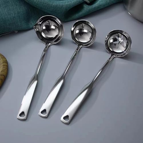 Soup Ladle 304 Stainless Steel Heavy Ladle with Pour Spout for Soups
