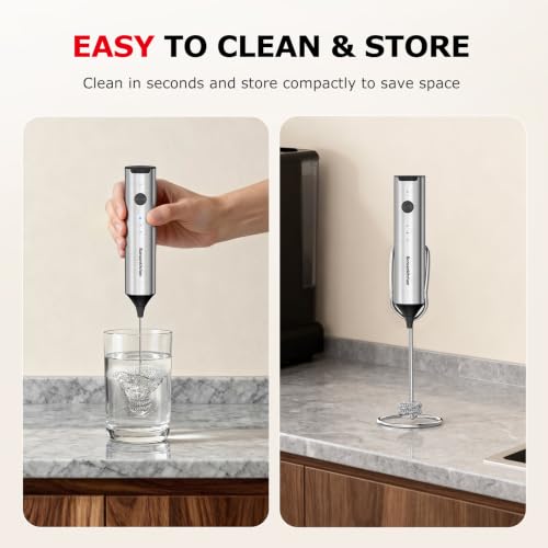 Rechargeable Milk Frother with Stand (Silver)