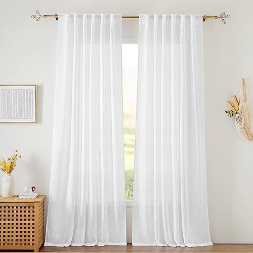 White Sheer Curtains for Living Room Patio Glass Door (White / 52"W x 95"L (Pack of 2))