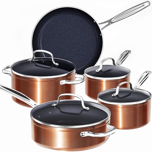 9pc Cookware Set Healthy Duralon Blue Ceramic Nonstick Coated (9 Piece Cookware Set / Rustic Copper)