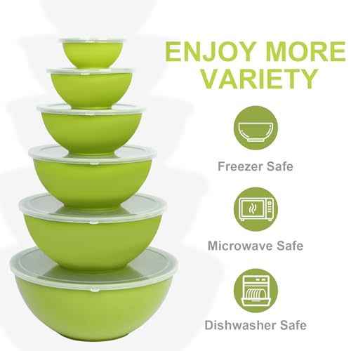BPA Free Plastic Round Mixing Bowl with Lids (Light Green)