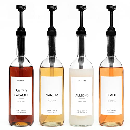 25.4 oz 750 ml Glass Coffee Syrup Dispenser for Coffee Bar (Set of 4)