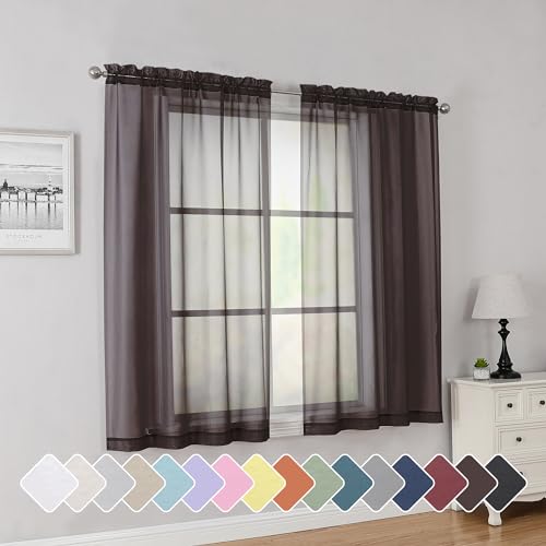 Chocolate Short Sheer Curtains 45 Inch Length for Small Windows (Chocolate / 42"W x 45"L (Pack of 2))